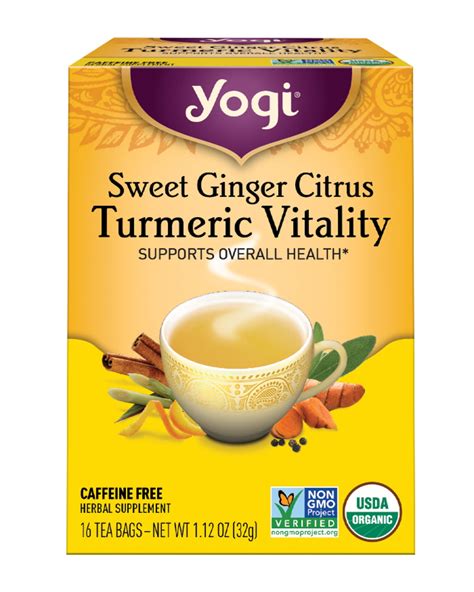 Yogi Tea Herbal Tea Bags Sweet Ginger Citrus Turmeric Vitality Supports Overall Health 16 Ct