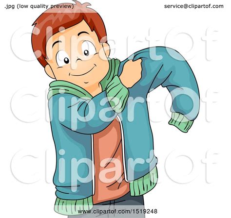 Clipart Of A Boy Putting On A Jacket Royalty Free Vector Illustration