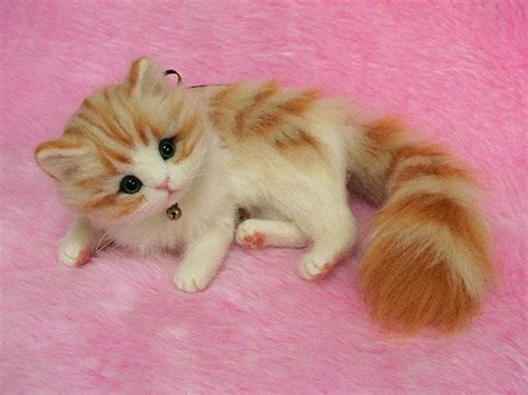 Needle Felted Cute Fluffy Kitten Orange Tabby Miniature