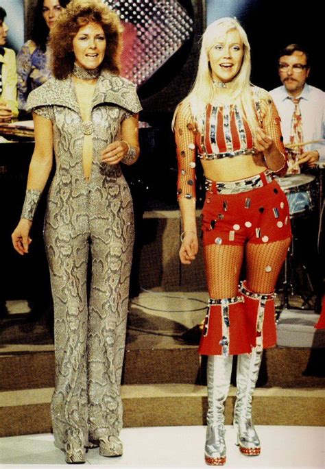 Frida And Agnetha In Their Tasteful Costumes Ahem While Performing Waterloo On Belgian Tv In