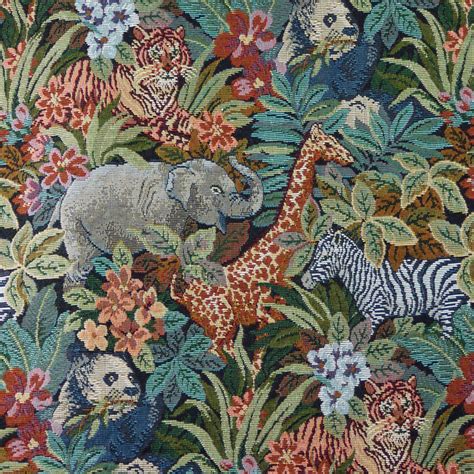 Tapestry Upholstery Fabric African And Jungle Animals Rust Gray