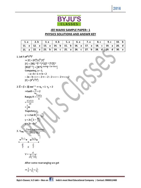 Candidates can download 2020 jee question papers as pdf using the direct link below. Byju Jee Mains Sample Paper 1key and Solutions | Hydrogen ...