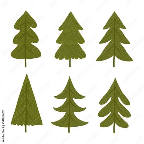 A Set Of Hand Drawn Christmas Trees Lovely Green Pines Elements For