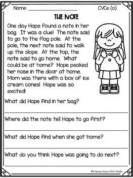 The day when they will go to the playground. Reading Comprehension Passages (CVCe, Magic e) Distance ...