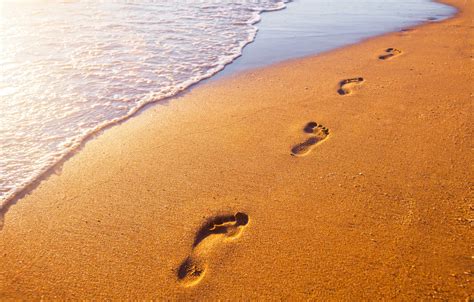 Image of beach sand footprints. Wallpaper sand, sea, beach, traces, shore, beach, sea ...