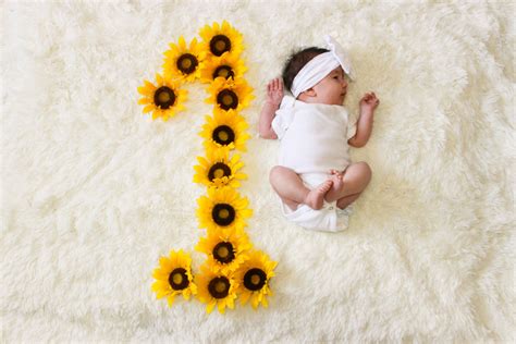 One Month Old Pictures Sunflowers Flowers Newborn Baby Girl Photography