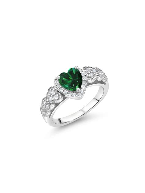 Gem Stone King 925 Sterling Silver Green Nano Emerald Ring For Women 1