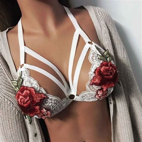1 Pcs Hot Sale Sexy Lace Sheer Floral Lingeire Elastic Bandage Bra Embroidery Rose Flower