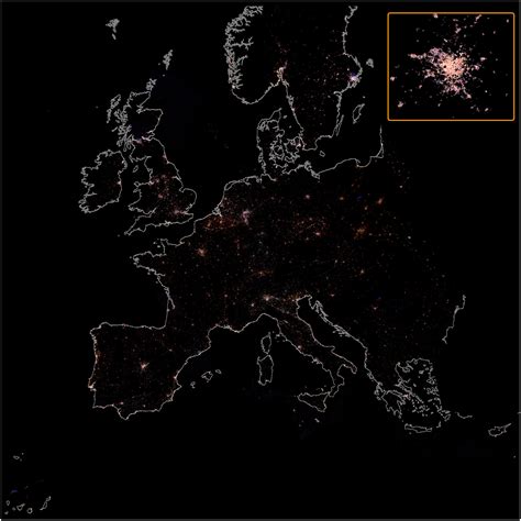 Esa Colour Map Of Europe At Night