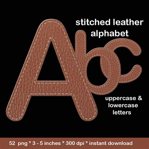 Stitched Leather Alphabet Clipart Printable Brown Digital Etsy