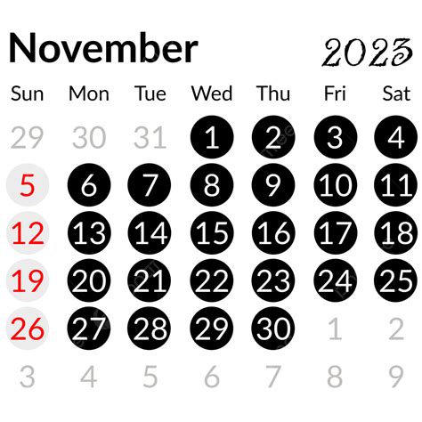 Estilo De Círculo Minimalista Simple Negro Noviembre 2023 Calendario