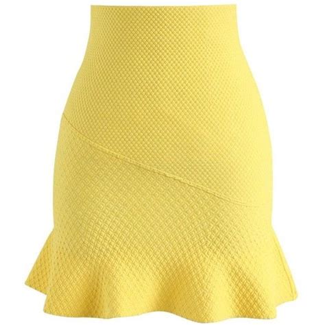chicwish lively candy embossed knitted bud skirt in yellow 40 liked on polyvore featuring