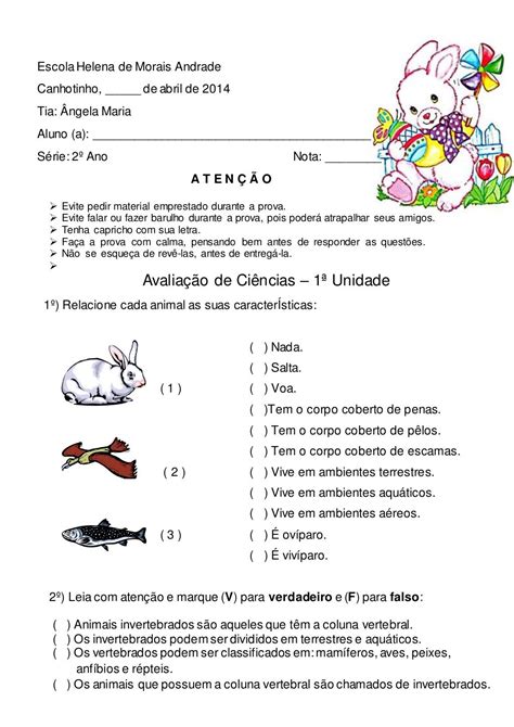 Prova De Ci Ncias Ano Fundamental Animais Aprender E Brincar Cesar Worksheets Diagram