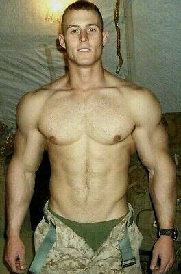 Shirtless Male Muscular Hunk Military Army Hard Body Beefcake Photo X