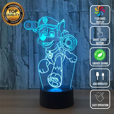 Paw Patrol Chase Dog 3d Acrylic Led 7 Colour Night Light Touch Table