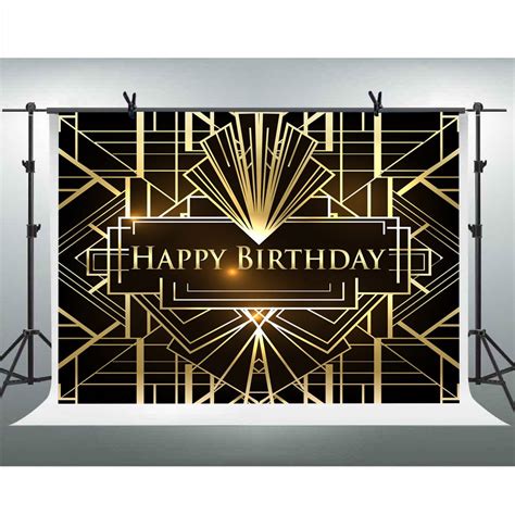 Buy Mocsicka Happy Birthday Backdrop The Great Gatsby Theme Irregular Black And Gold Stripe