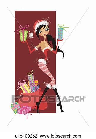 Clip Art Of Sexy Female Santa Claus With Presents U Search