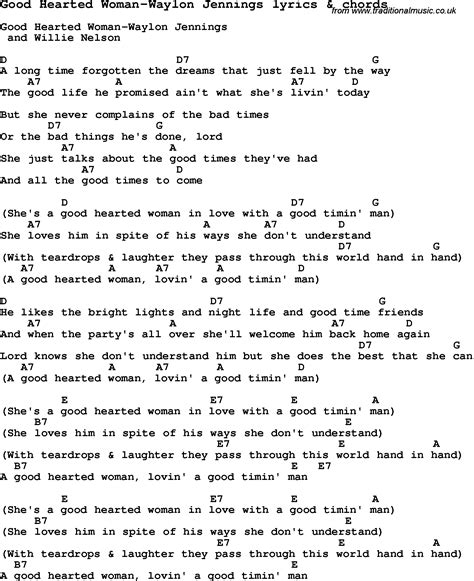Good Hearted Woman Waylon Jennings Guitar Chords For Songs Lyrics Hot