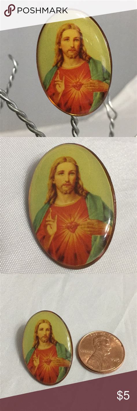 Vintage Enameled Sacred Heart Of Jesus Lapel Pin Sacred Heart Lapel
