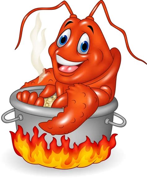 Cartoon Funny Lobster Being Cooked In A Pan — Stock Vector © Tigatelu