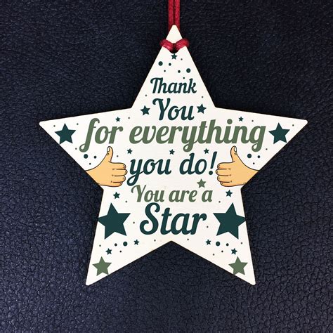 Wooden Star Plaque Thank You T For Colleague Volunteer Teacher