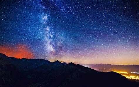 Silhouette Of Mountains Under Clear Sky Full Of Stars Landscape