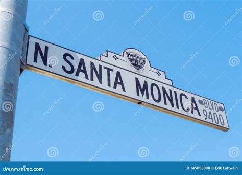 Street Sign Santa Monica Boulevard In Beverly Hills California Usa