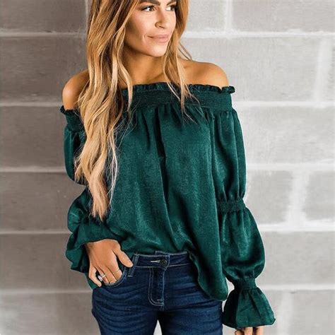 Sexy Off Shoulder Tops Spring Autumn Strapless New Fashion Women Flare