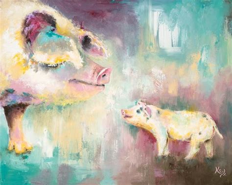 Art Print Of Mother And Baby Pig Painting On Paper Or Canvas Etsy
