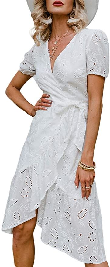 Simplee Womens V Neck Embroidery Short Sleeve Slit One