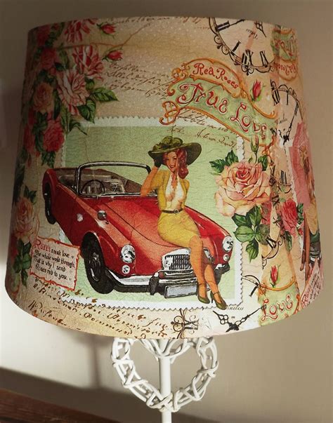 Pin Up Girl With Vintage Car Decoupage Lampshade French Shabby Etsy Uk