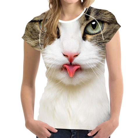 Forudesigns Black 3d Cat Animal Women Casual T Shirt Brand Clothing