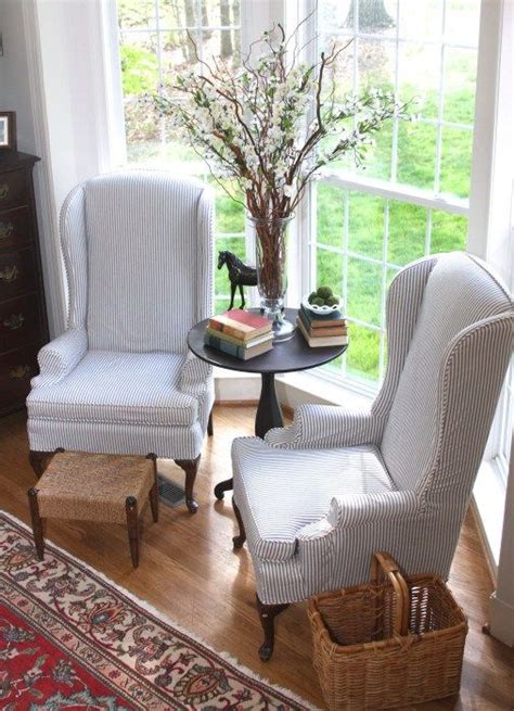 Unfollow wing chair slipcover to stop getting updates on your ebay feed. Navy Blue Ticking Stripe fabric used to create custom ...