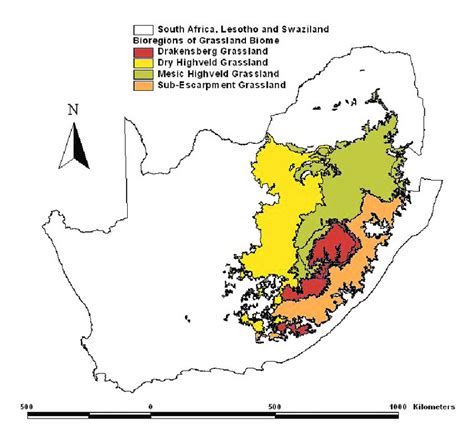 The Four Bioregions Of The Grassland Biome In Southern Africa Based On