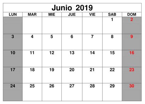 Calendario Junio 2019 Para Imprimir Icalendario Net