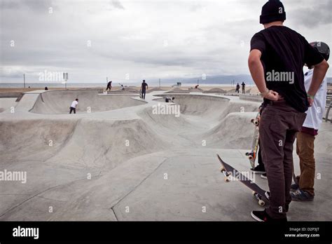 Skateboarders At The Skate Park At Venice Beach Los Angeles Usa Stock