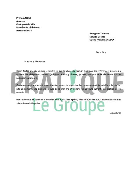 Lettre de résiliation Bouygues Pratique fr
