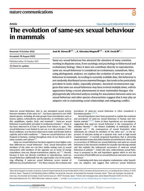 Pdf The Evolution Of Same Sex Sexual Behaviour In Mammals