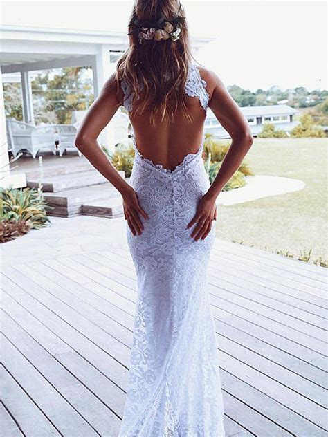Lace Mermaid Slim Fit Sleeveless Backless Evening Dress Wedding Dress