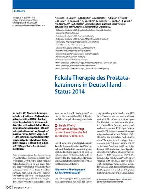 Pdf Fokale Therapie Des Prostatakarzinoms In Deutschland Status 2014