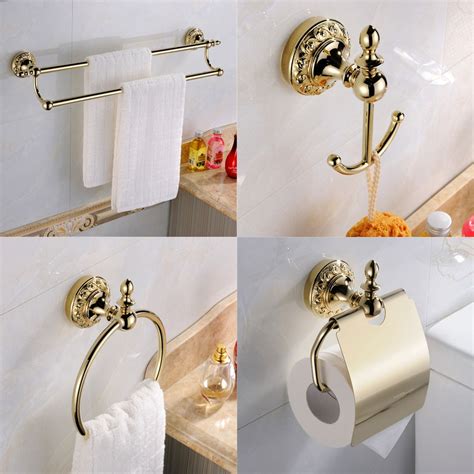 Leyden Gold 4pcs Bathroom Accessories Set Single Towel Bar Holder