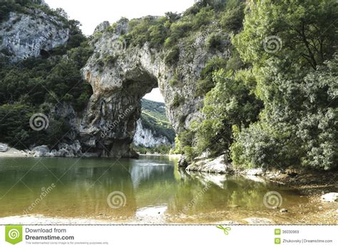 Vallon Pont D Arc Natural Rock Bridge Over The River In The Ard