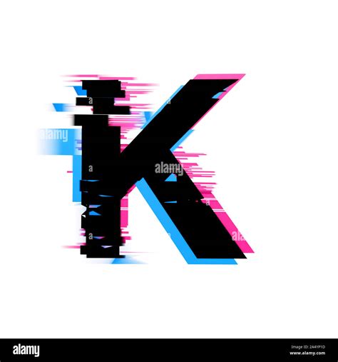 Letter K distorted neon glitch effect text font. 3D Render Stock Photo - Alamy