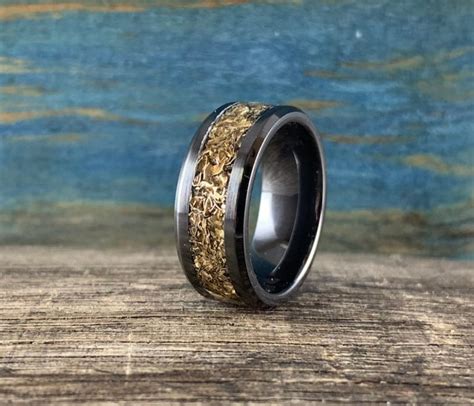 Black Ceramic Ring 14k Gold Mens Wedding Band Etsy