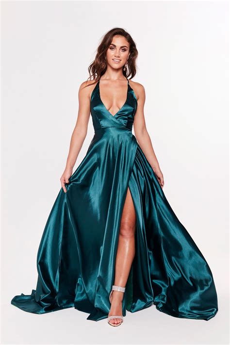 A N Luxe Dimah Satin Gown Teal Teal Prom Dresses Dresses Matric
