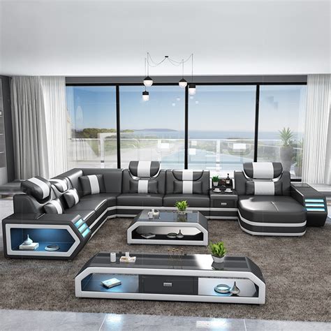 Hot Sale Modern Leather Living Room Sofa Set Designs Led