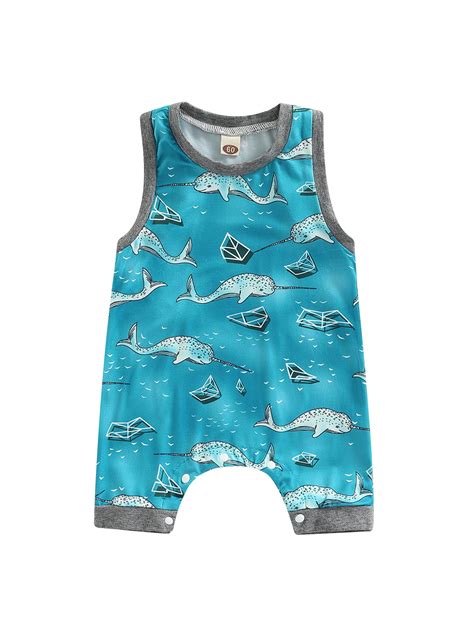 Newborn Baby Boy Romper Clothes Sleeveless Fish Print Tank Top Bodysuit