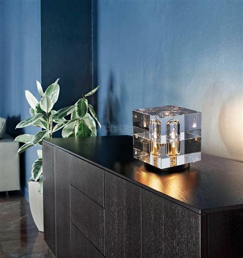 Luxor Jas Modern Crystal Cube Table Lamp Cut Glass