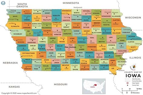 Iowa State Wall Map With Counties 36w X 251h