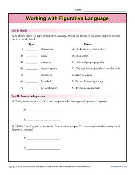 Free Printable Figurative Language Worksheets For High School Students
